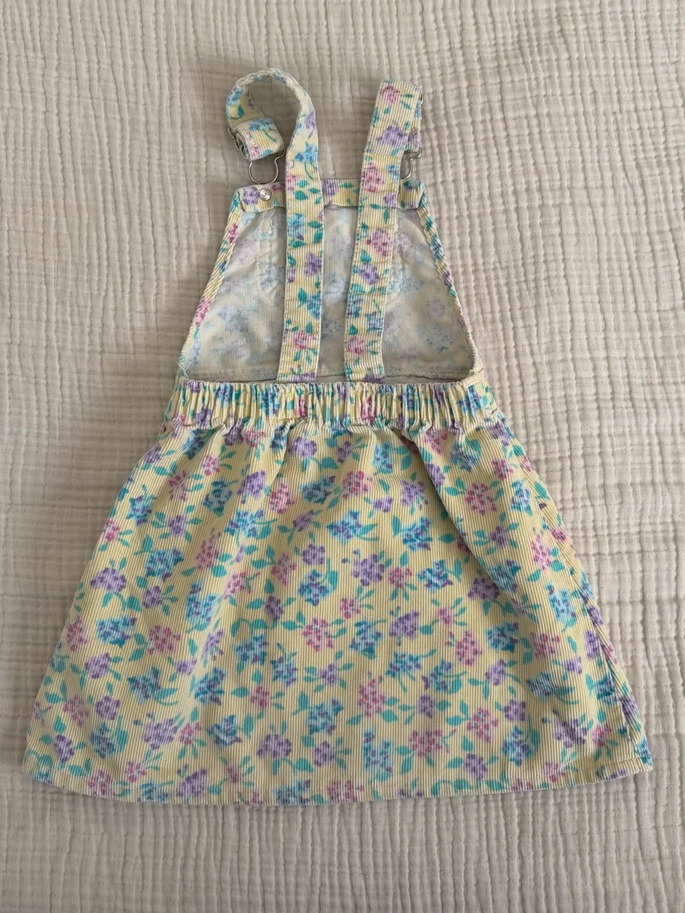 Vintage OshKosh B’gosh Yellow Floral Corduroy Pinafore Overalls Dress